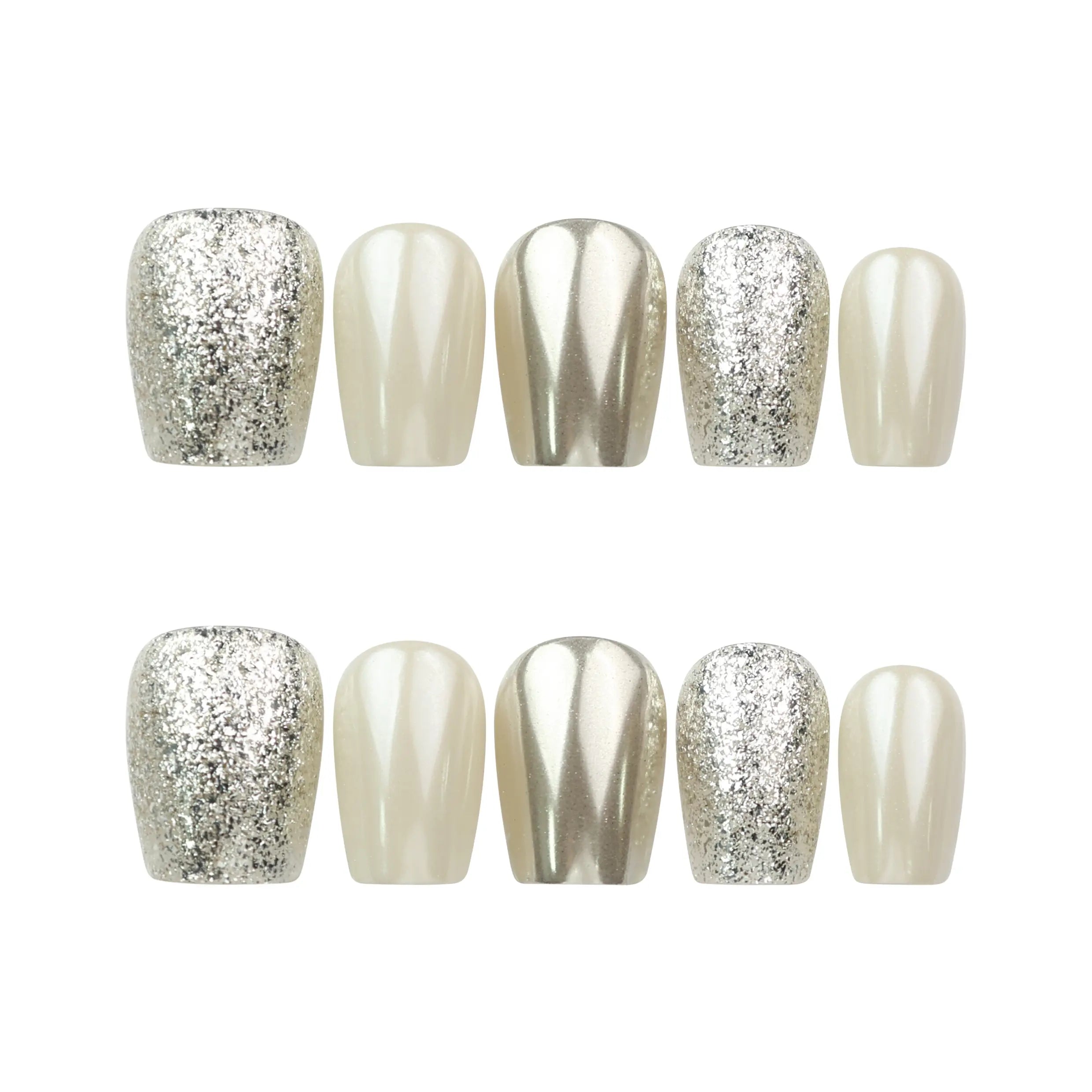 Naillover Sparkling Cream cat eye Singapore press on nails set displayed on white background
