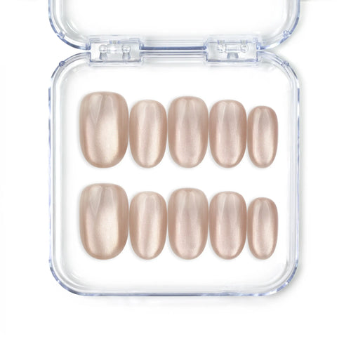 Tender Shine cat eye Singapore press on nails with pearlescent shimmer, handmade by Naillover