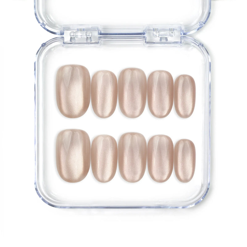 Tender Shine cat eye Singapore press on nails with pearlescent shimmer, handmade by Naillover