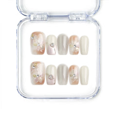 Full set of Naillover Twilight Singapore press on nails featuring pastel gradients, handmade 3D floral accents, and soft coquette-inspired shimmer.