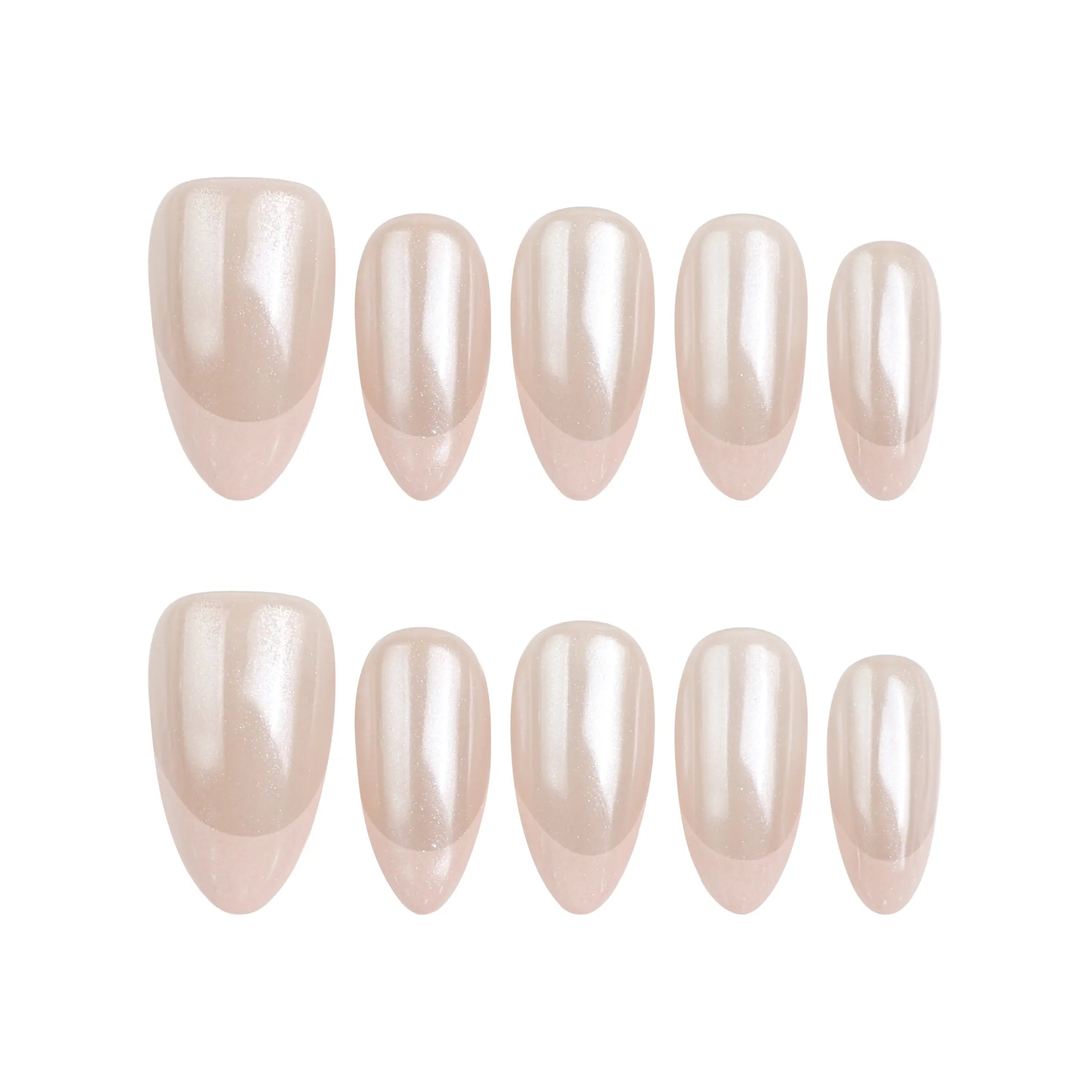 Product display of Naillover’s Singapore pink almond press-on nail set with high-shine rose petal polish