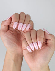 Side view of soft pink handmade nails, ideal for minimalists and clean girl aesthetic