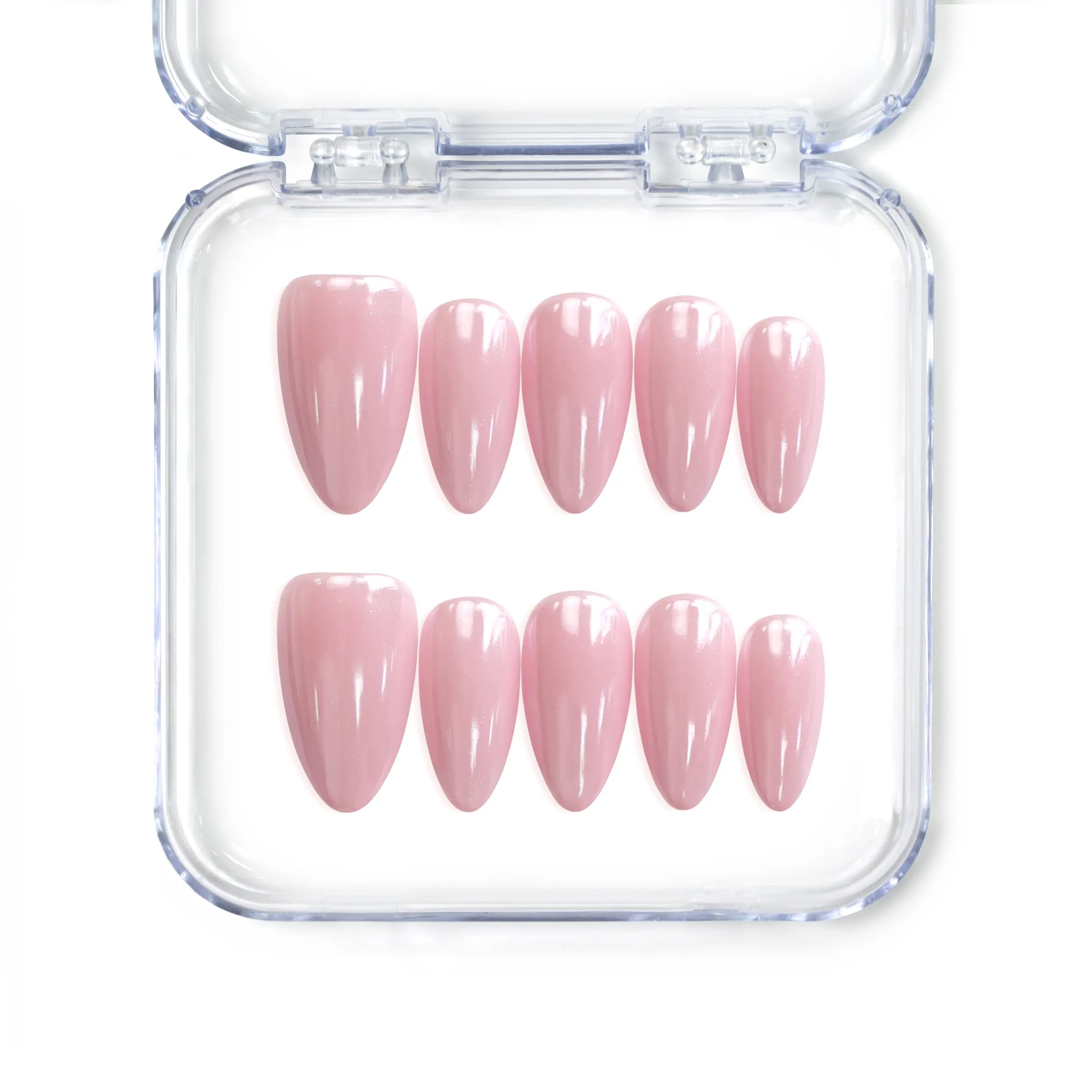 Singapore handmade short almond pink press on nails in a soft glossy finish for minimal, everyday style