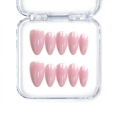 Singapore handmade short almond pink press on nails in a soft glossy finish for minimal, everyday style