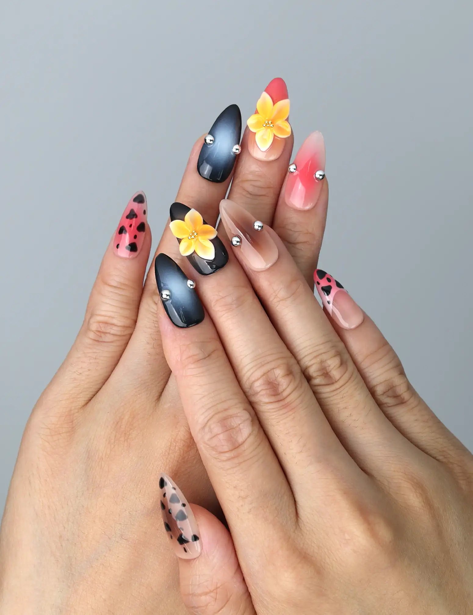Radiant Bloom Almond Nails With Leopard Flowers Radiant Bloom Almond Nails With Leopard Flowers