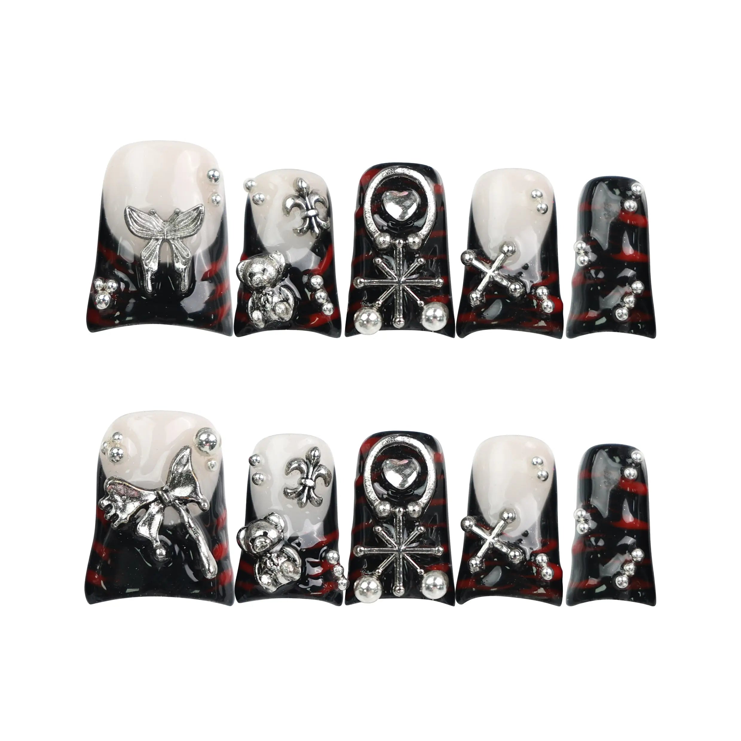 Shadow Forge Y2K metallic Singapore press on nails set by naillover displayed on white background