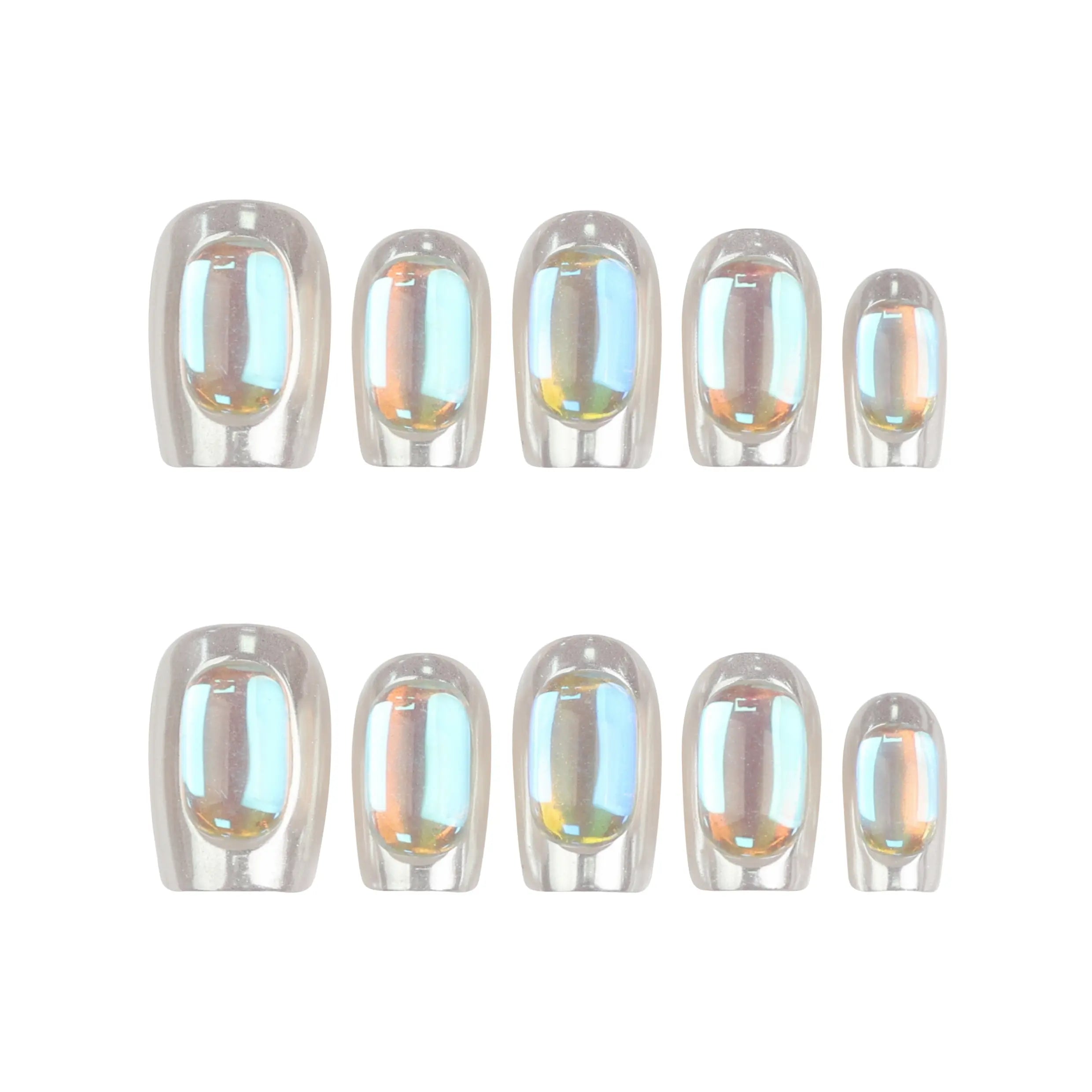 Product display of Singapore handmade silver press on nails with glossy chrome finish and crystal details by Naillover