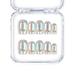 Singapore handmade short silver press on nails with chrome mirror finish and crystal accents by Naillover