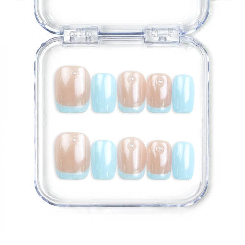Skyline ombre blue Singapore press on nails by naillover, handmade press on nails with sheer-to-blue glossy gradient for a trendy yet classic look