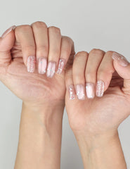 Stylish Starry Pink handmade press on nails by NailLover, cat eye shimmer design on hand