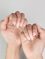Elegant peach and silver star handmade press on nails Singapore style by naillover