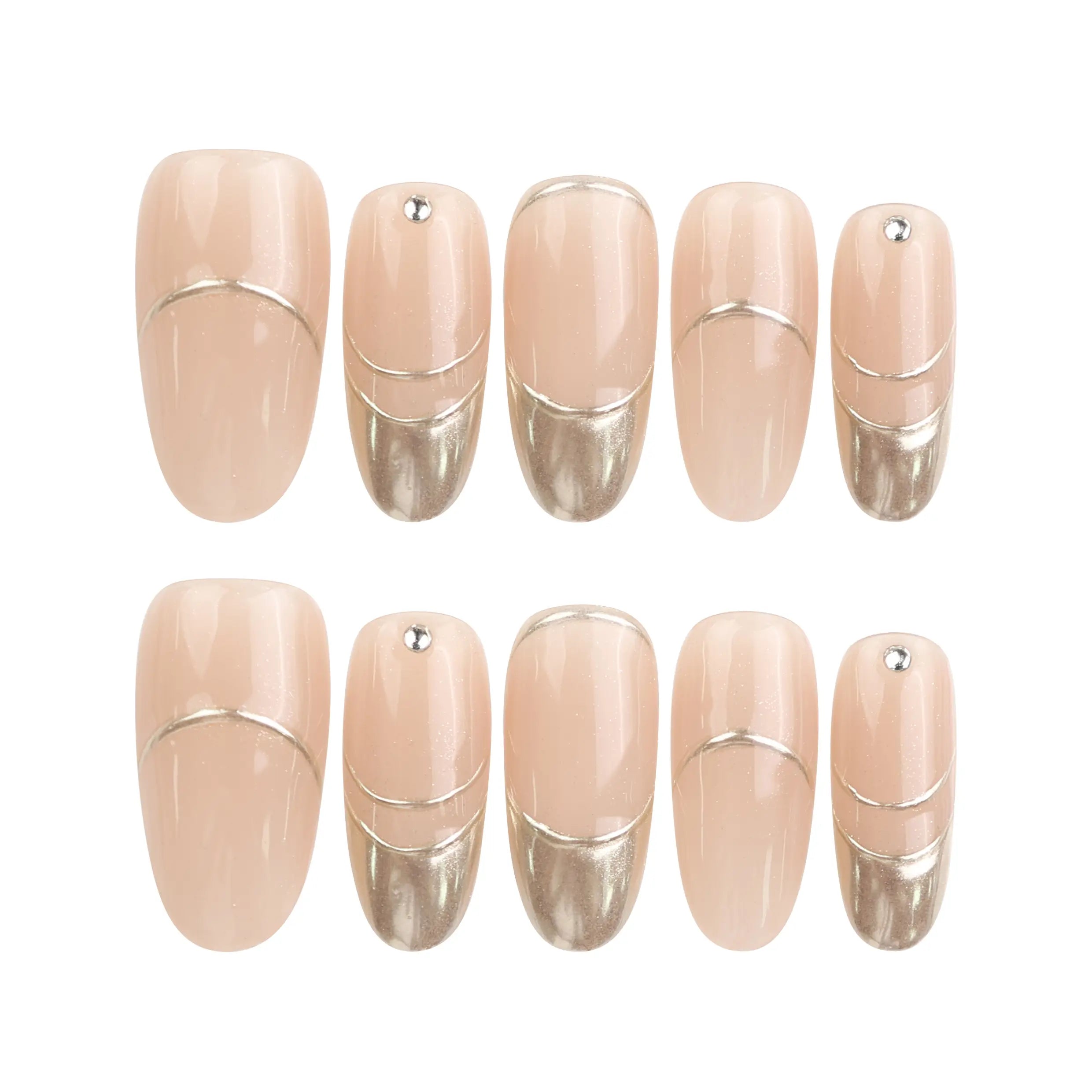 Sunrise Hue gradient Singapore press on nails, handmade glossy peach-gold set on white background – naillover