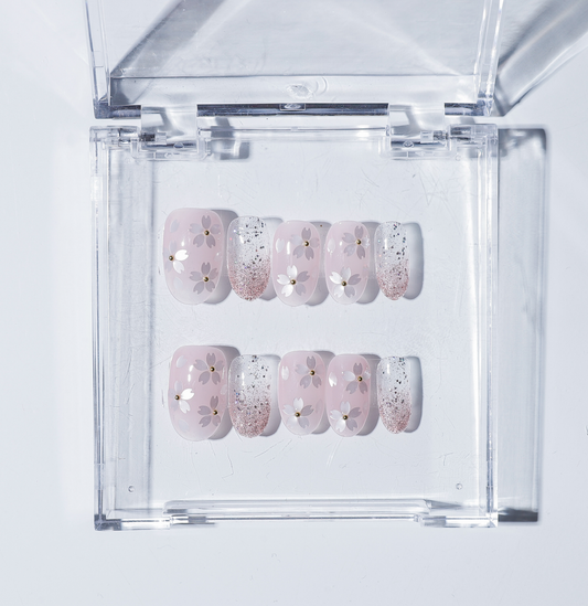 Blushing Sakura Glitter Press-On Nails